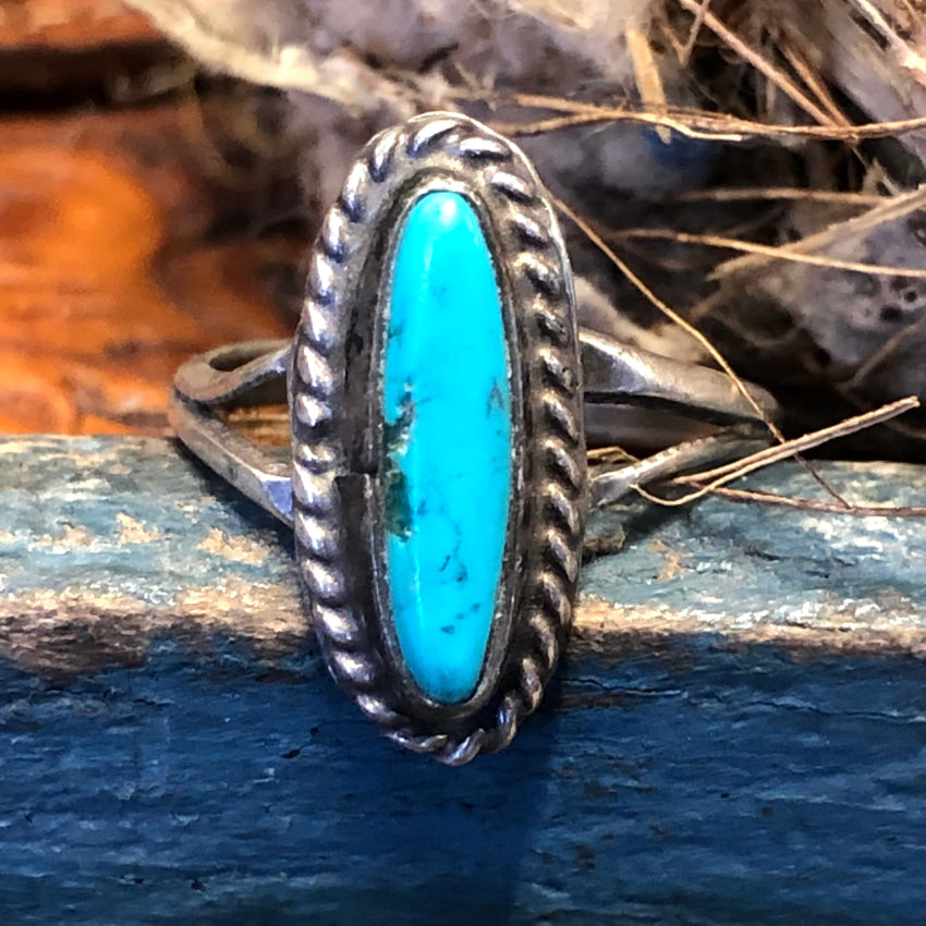 Vintage Navajo Sterling Silver Turquoise Ring Size 5