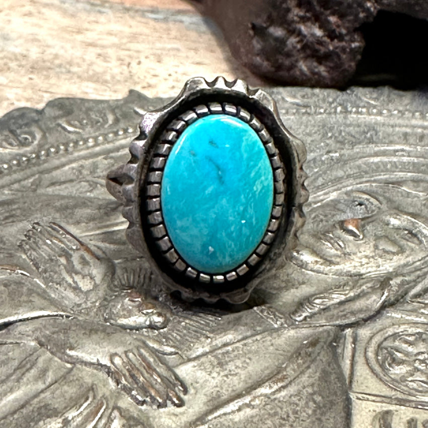 Vintage Navajo Sterling Silver Turquoise Ring Size 6.5