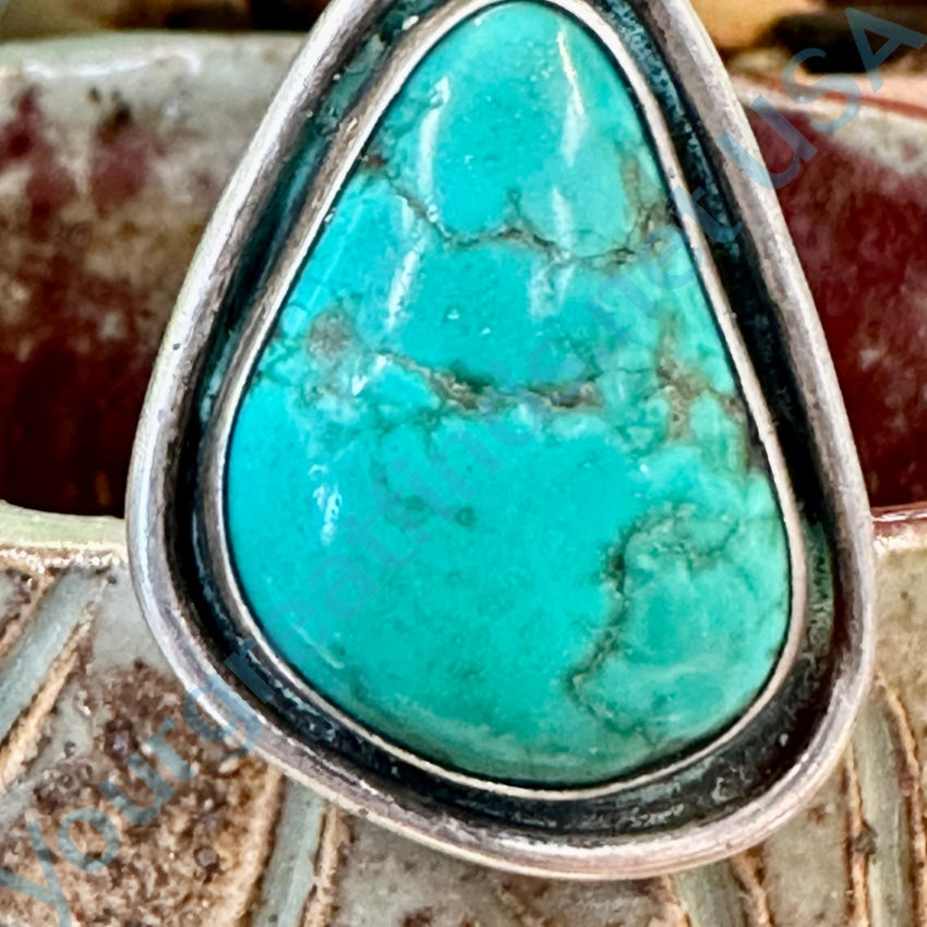 Vintage Navajo Sterling Silver &amp; Turquoise Ring Size 7 3/4