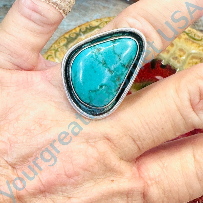 Vintage Navajo Sterling Silver & Turquoise Ring Size 7 3/4