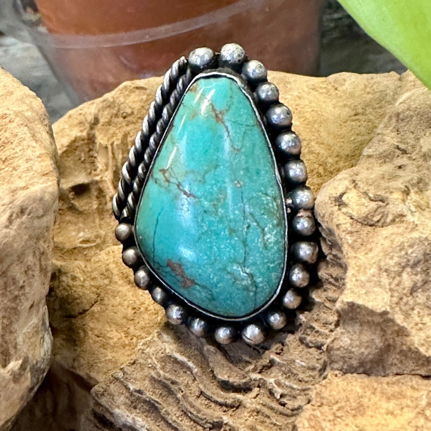 Vintage Navajo Sterling Silver Turquoise Ring Size 7