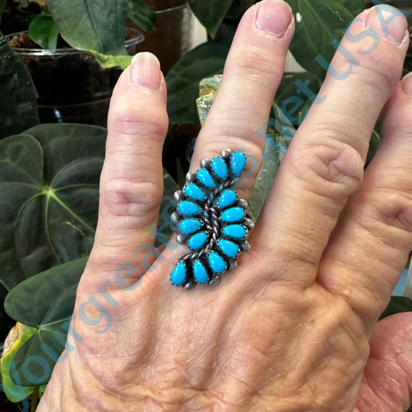 Vintage Navajo Sterling Silver &amp; Turquoise Ring Size 8
