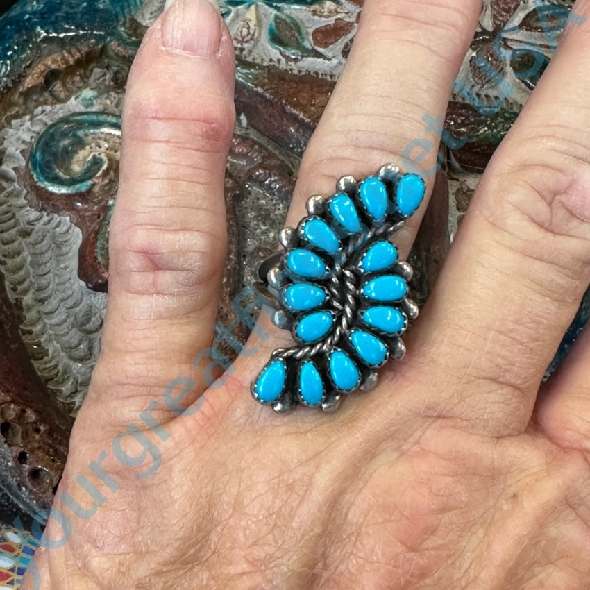 Vintage Navajo Sterling Silver &amp; Turquoise Ring Size 8
