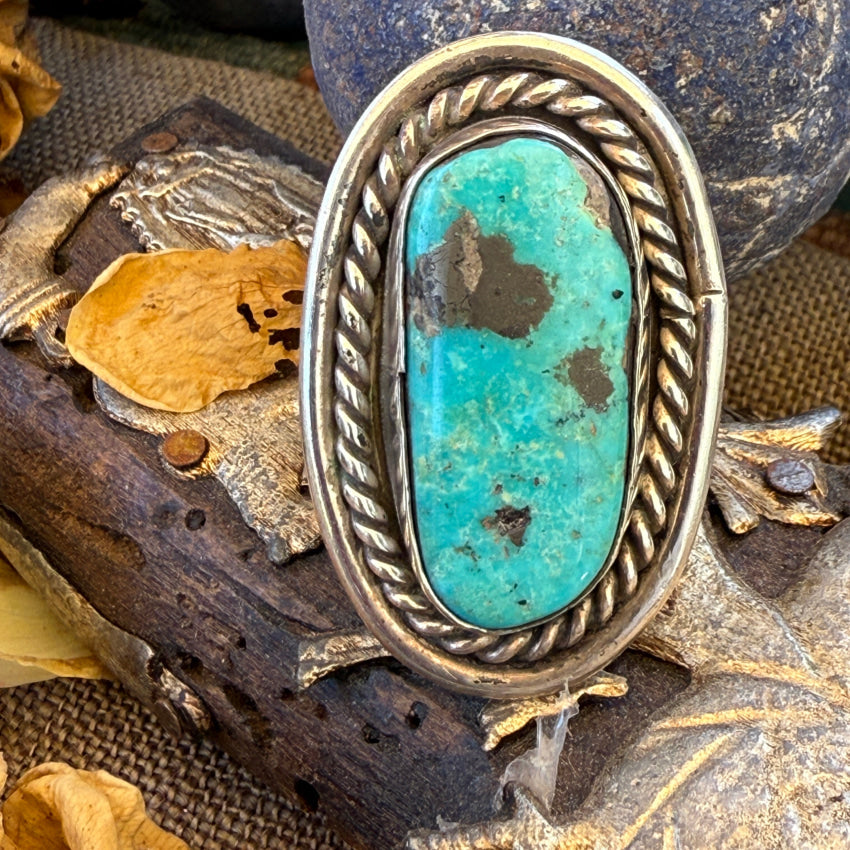 Vintage Navajo Sterling Silver Turquoise Ring Size 8 earrings