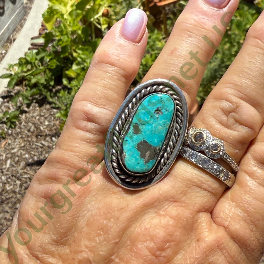 Vintage Navajo Sterling Silver Turquoise Ring Size 8 earrings