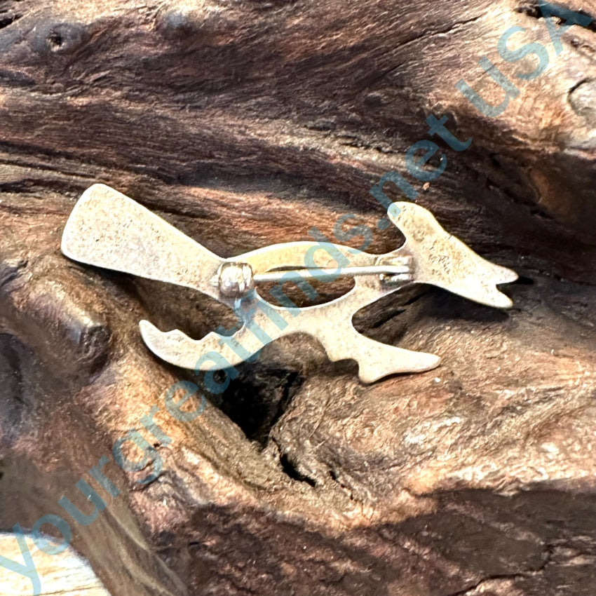 Vintage Navajo Sterling Silver Turquoise Roadrunner Pin