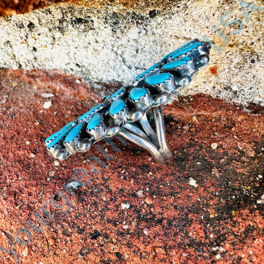 Vintage Navajo Sterling Silver Turquoise Rosette Cluster Ring 6 3/4