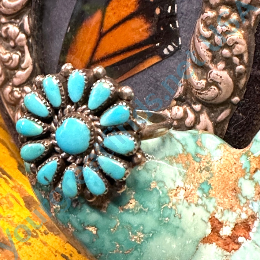 Vintage Navajo Sterling Silver Turquoise Rosette Flower Ring 6 3/4