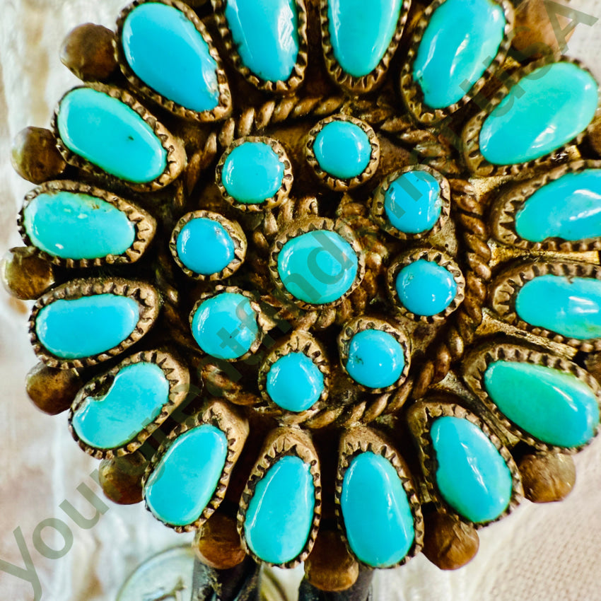 INDIAN JEWELRY ボロタイ vintage NAVAJO VIntage Navajo Sterling Silver & Turquoise Rosette Leather Bolo