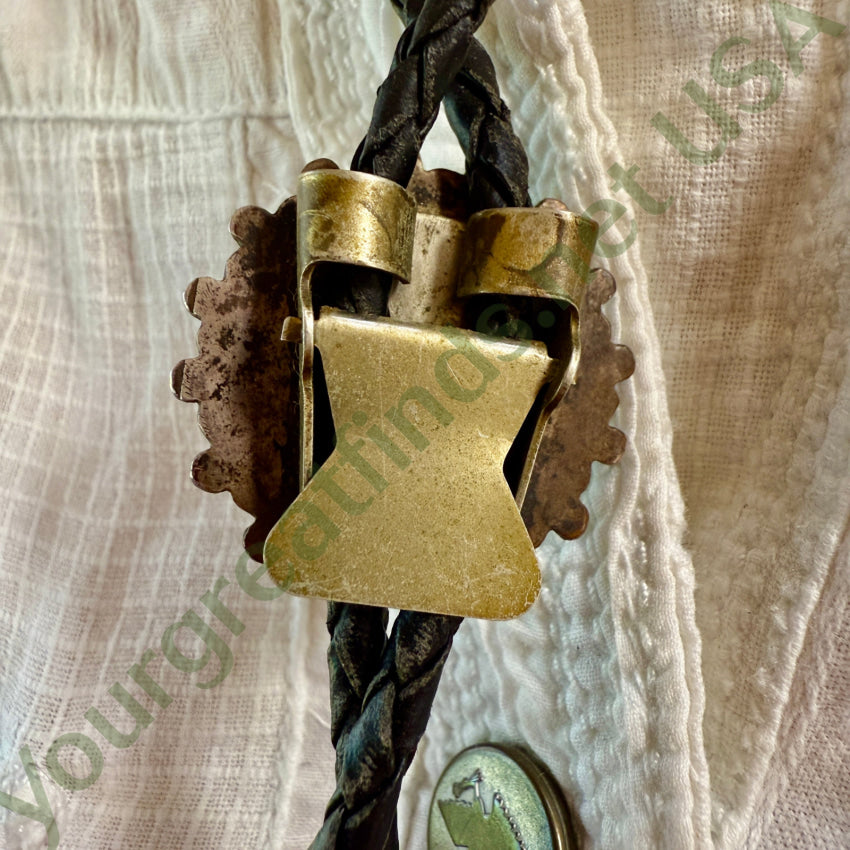 VIntage Navajo Sterling Silver & Turquoise Rosette Leather Bolo Tie bolo tie