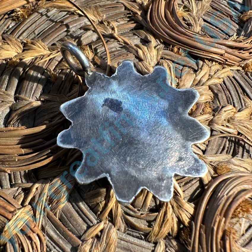 Vintage Navajo Sterling Silver Turquoise Rosette Pendant