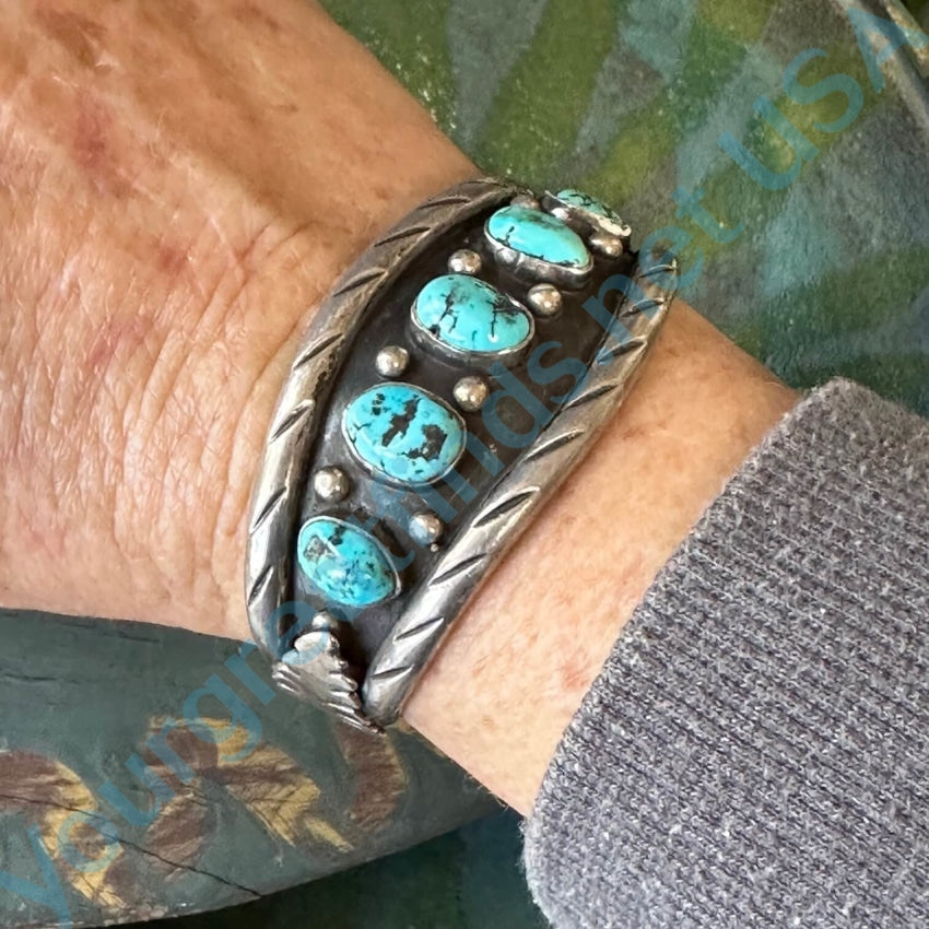 Vintage Navajo Sterling Silver Turquoise Row Bracelet