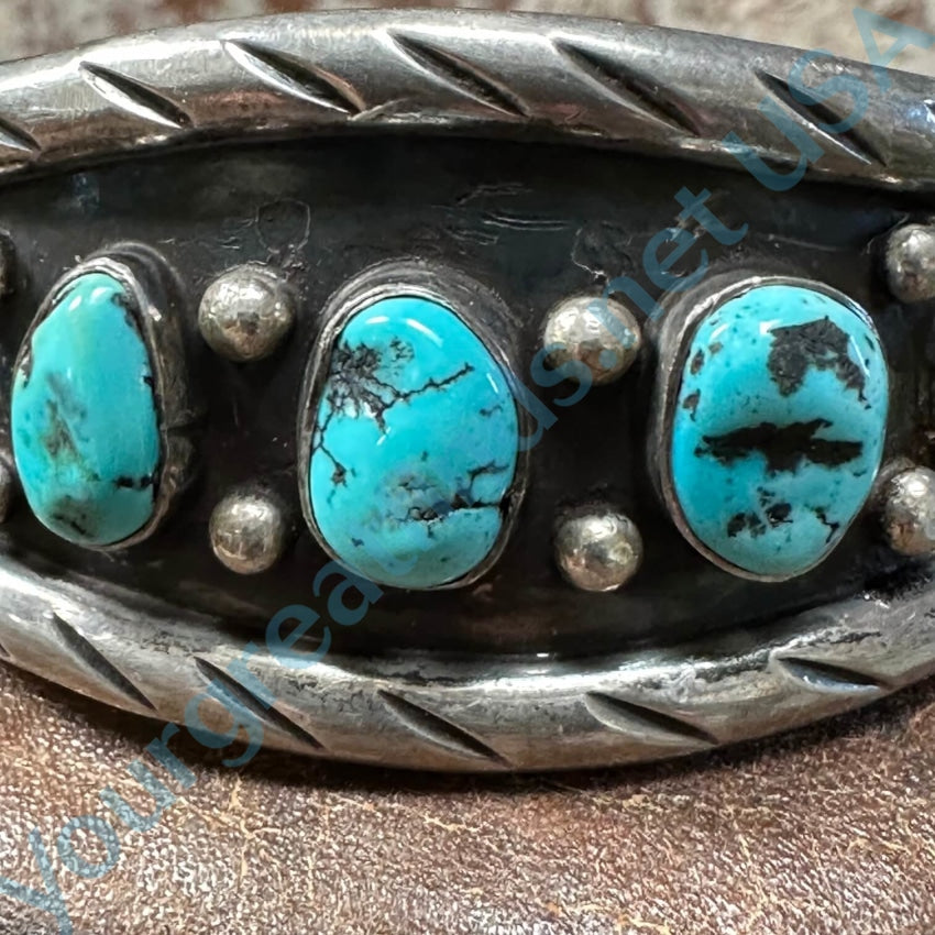 Vintage Navajo Sterling Silver Turquoise Row Bracelet