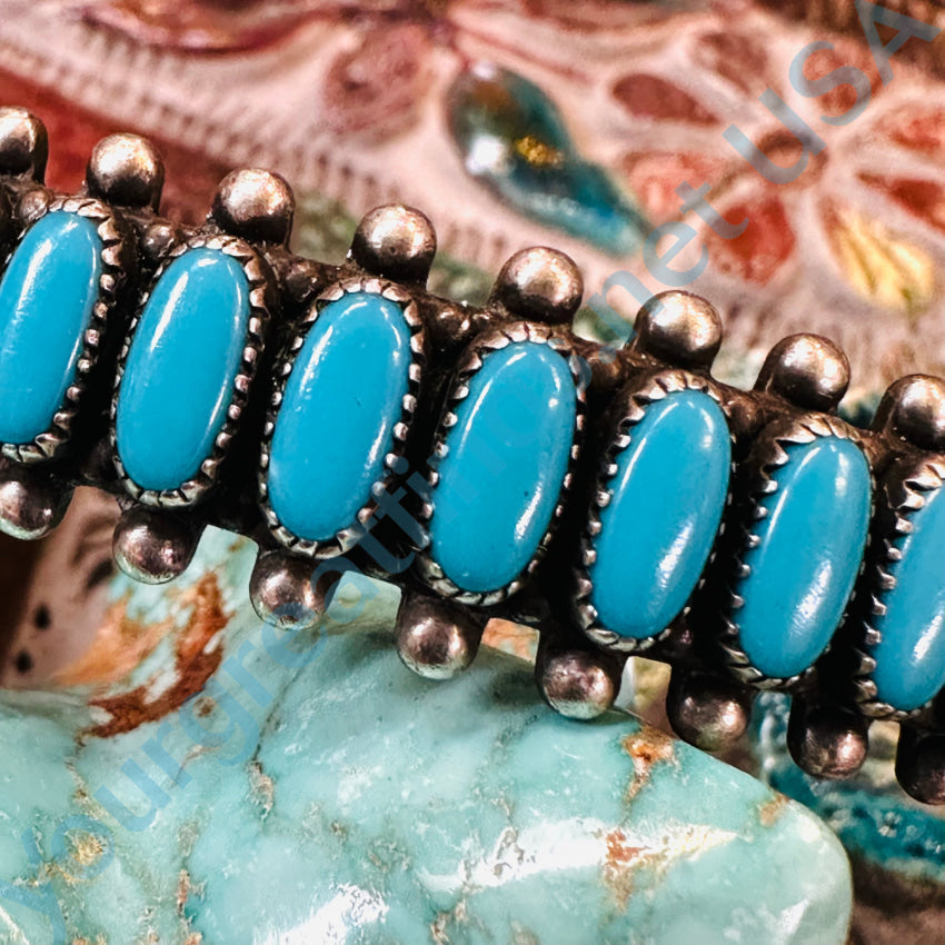 Vintage Navajo Sterling Silver Turquoise Row Cuff Bracelet