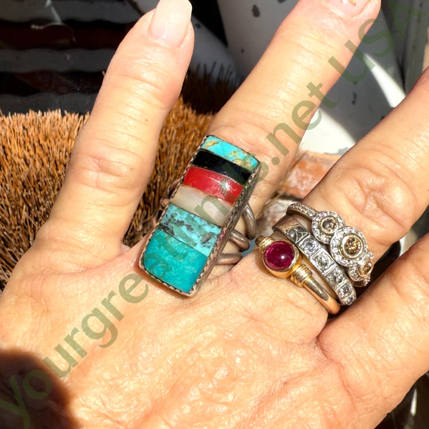 Vintage Navajo Sterling Silver Turquoise Sampler Ring 7.5 ring