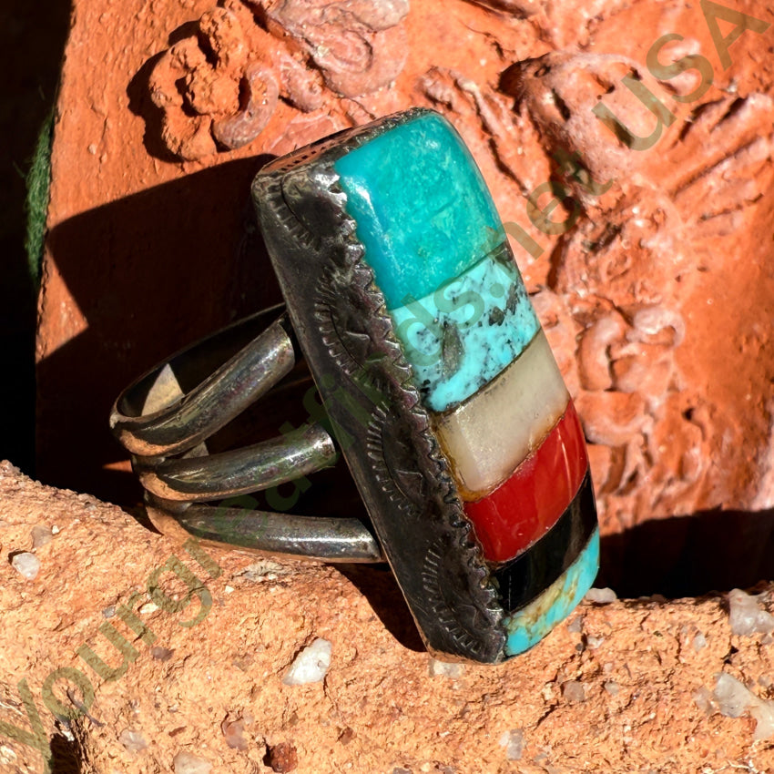 Vintage Navajo Sterling Silver Turquoise Sampler Ring 7.5 ring