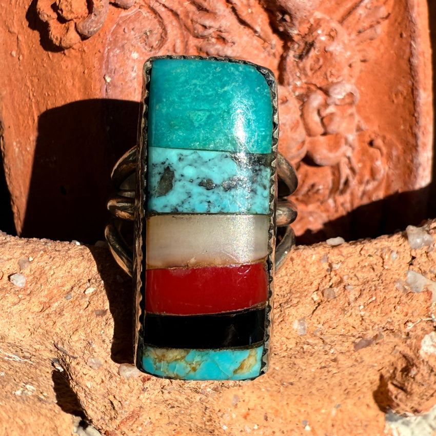 Vintage Navajo Sterling Silver Turquoise Sampler Ring 7.5 ring