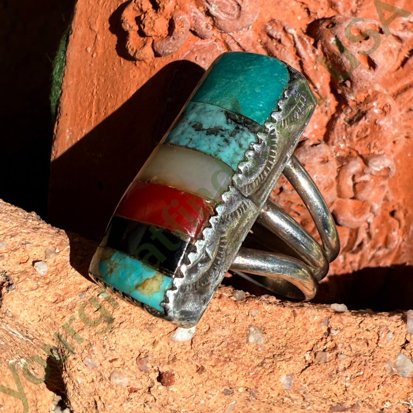 Vintage Navajo Sterling Silver Turquoise Sampler Ring 7.5 ring