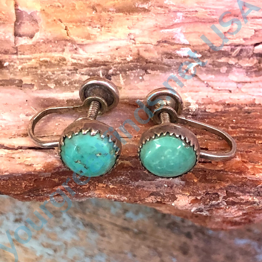 Vintage Navajo Sterling Silver &amp; Turquoise Screw Back Earrings