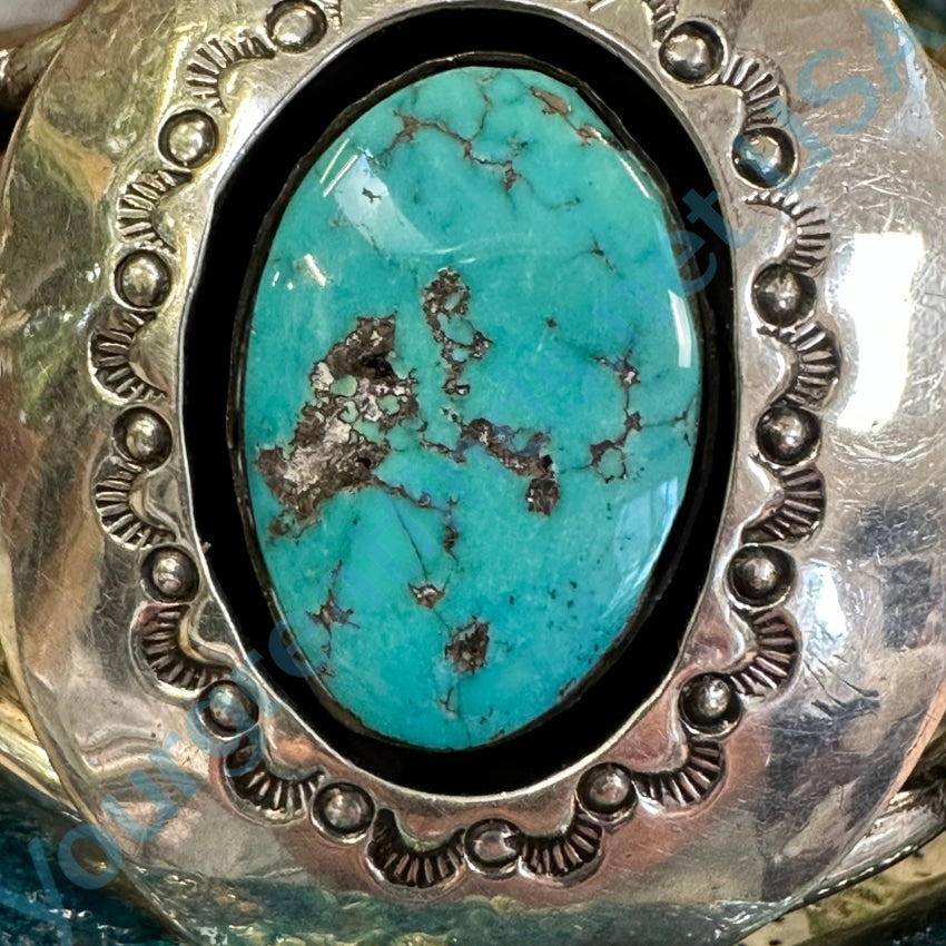 Vintage 1970s Sterling Silver Shadow Box Ring popular Turquoise Navajo Sz 5.75