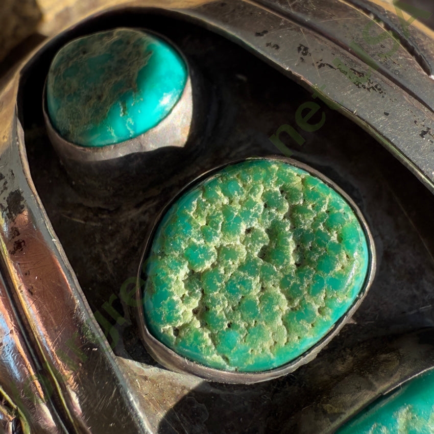 Vintage Navajo Sterling Silver Turquoise Shadowbox Cuff Bracelet Bracelet
