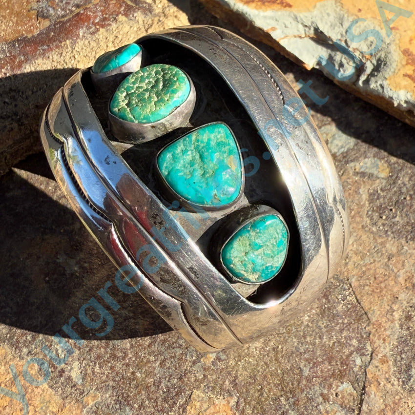 Vintage Navajo Sterling Silver Turquoise Shadowbox Cuff Bracelet Bracelet