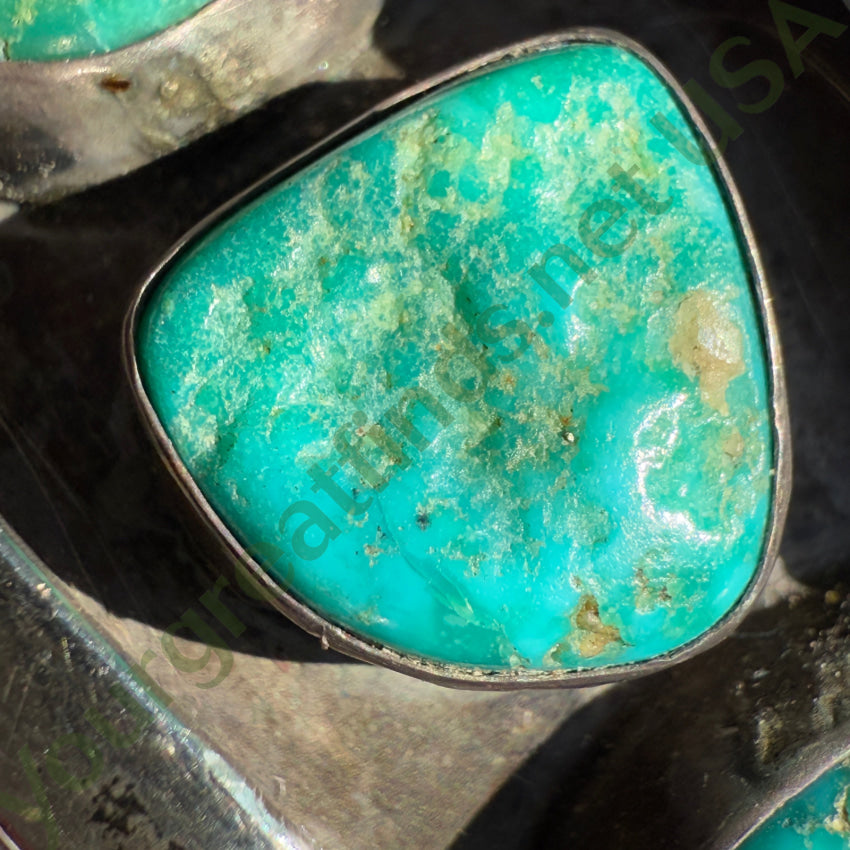 Vintage Navajo Sterling Silver Turquoise Shadowbox Cuff Bracelet Bracelet