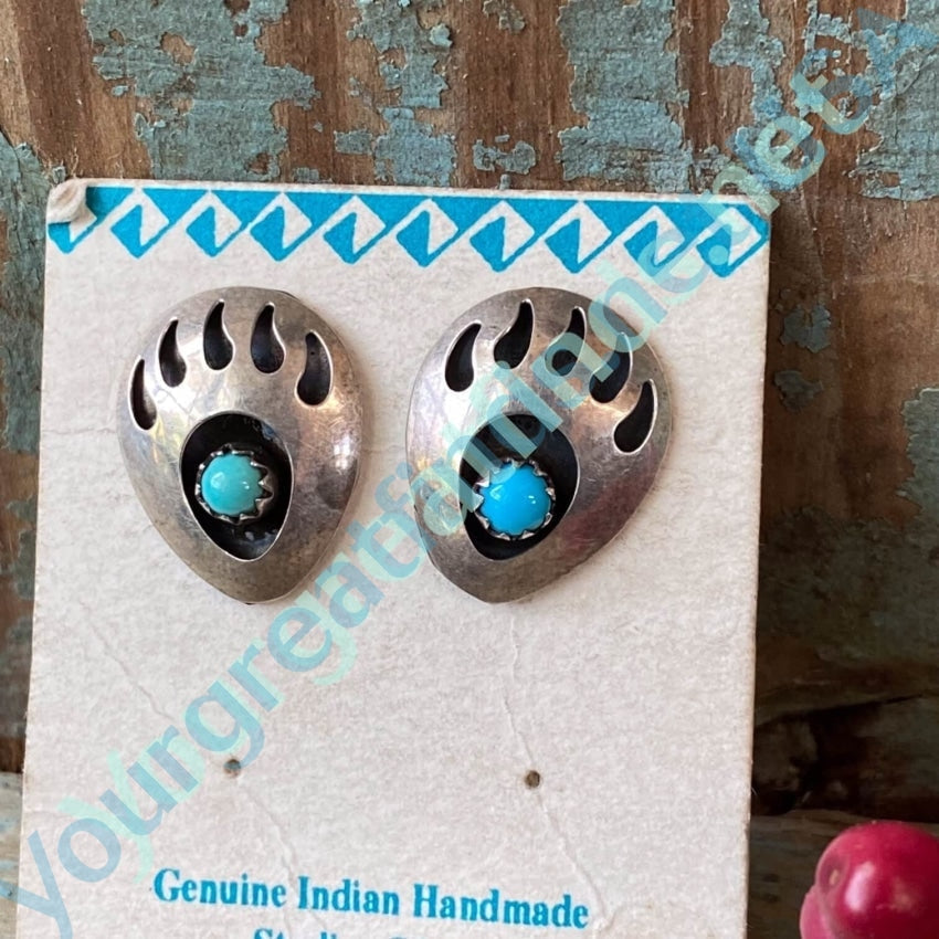 Vintage Navajo Sterling Silver Turquoise Shadowbox Earrings Yourgreatfinds