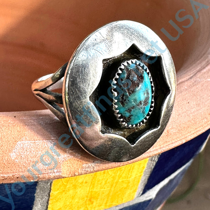 Vintage Navajo Sterling Silver & Turquoise Shadowbox Ring Size 8