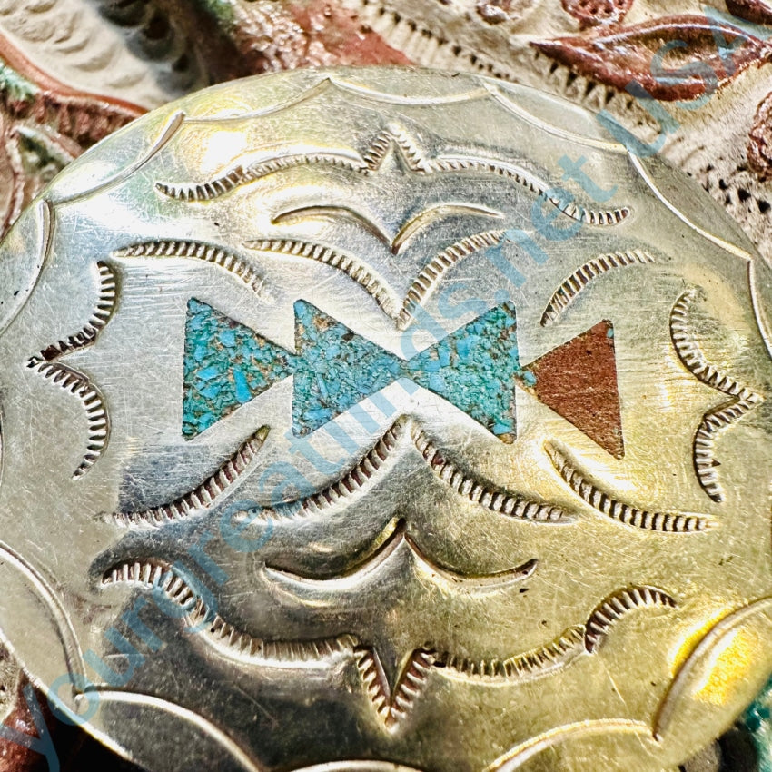 Vintage Navajo Sterling Silver Turquoise Shiprock Mosaic Belt Buckle