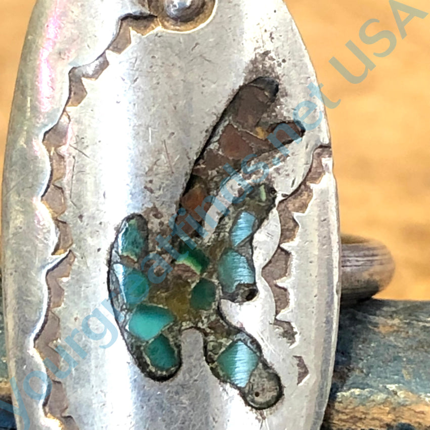 Vintage Navajo Sterling Silver Turquoise Shiprock Mosaic Ring Size 5