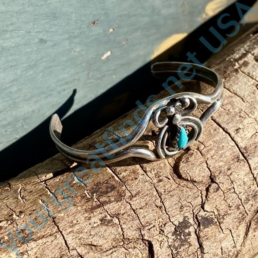 Vintage Navajo Sterling Silver Turquoise Spider Bracelet Child