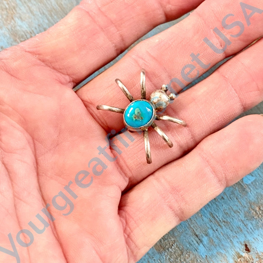 Vintage Navajo Sterling Silver Turquoise Spider Bug Pin Brooches & Lapel Pins