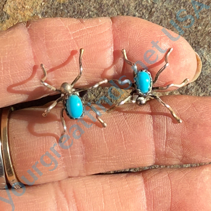 Vintage Navajo Sterling Silver & Turquoise Spider Pierced Earrings Earrings