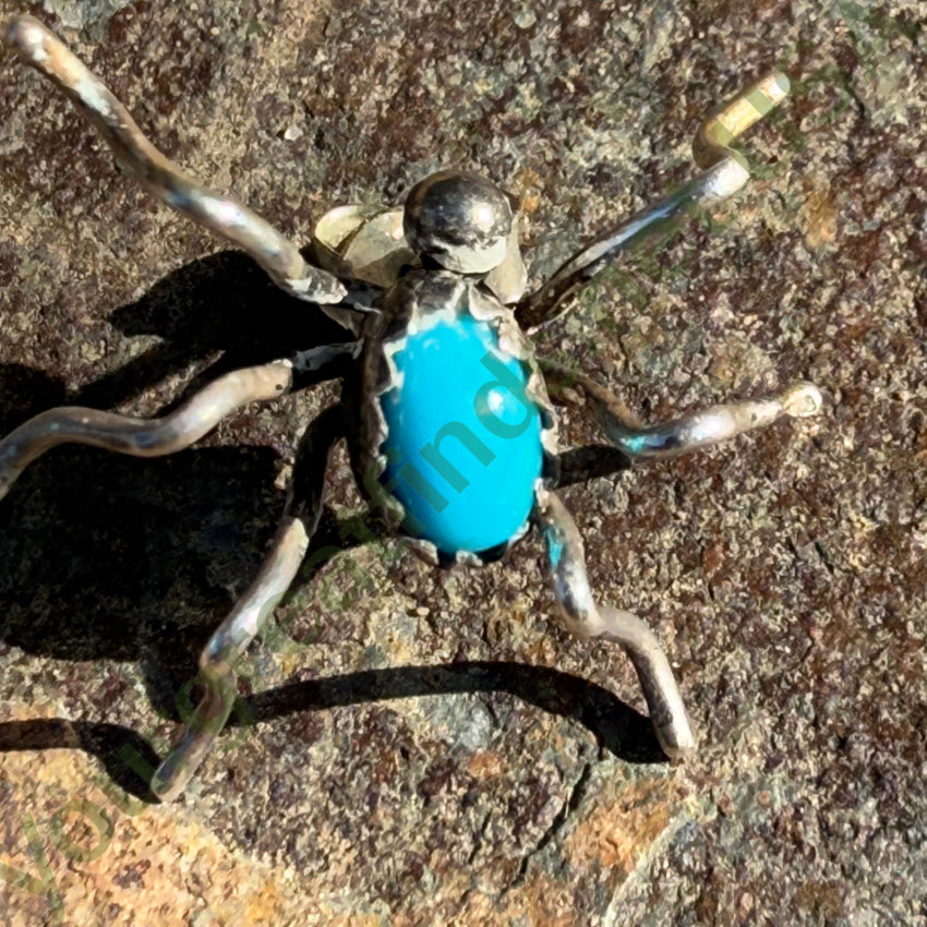 Vintage Navajo Sterling Silver & Turquoise Spider Pierced Earrings Earrings
