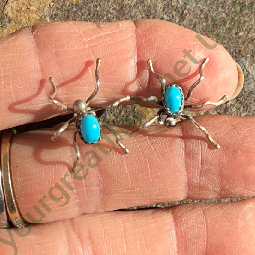 Vintage Navajo Sterling Silver & Turquoise Spider Pierced Earrings Earrings
