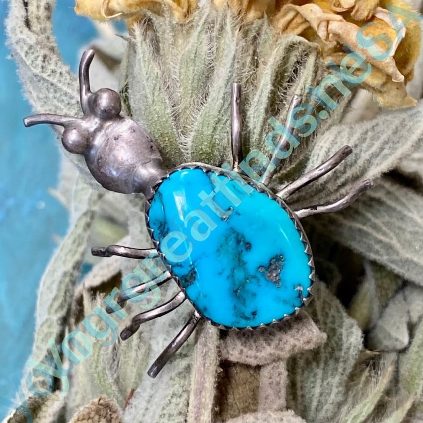 Vintage Navajo Sterling Silver Turquoise Spider Pin Yourgreatfinds