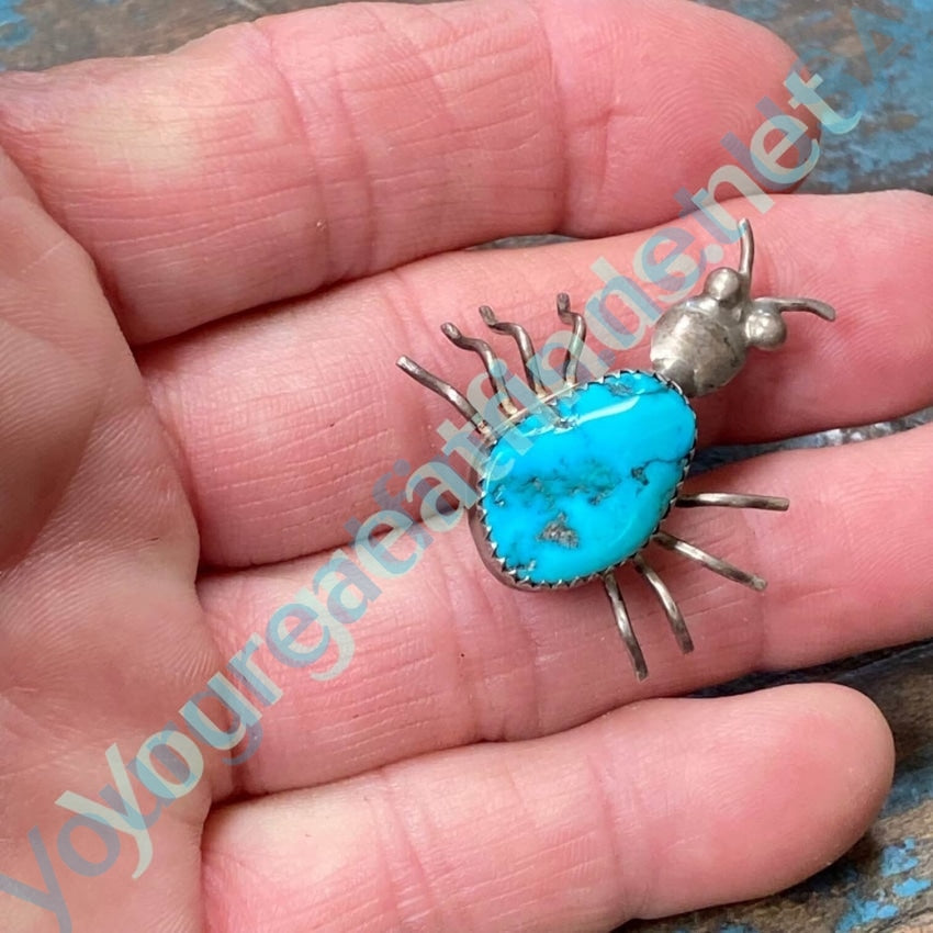 Vintage Navajo Sterling Silver Turquoise Spider Pin Yourgreatfinds
