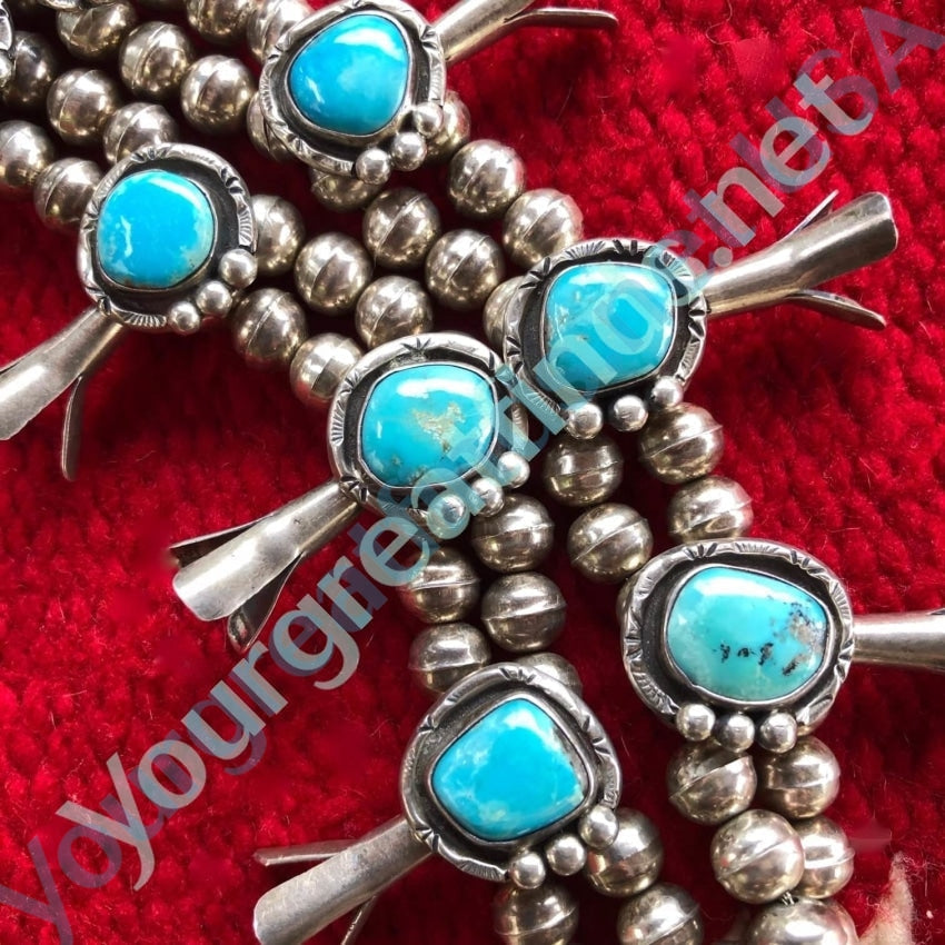 Vintage Navajo Sterling Silver Turquoise Squash Blossom Necklace Yourgreatfinds