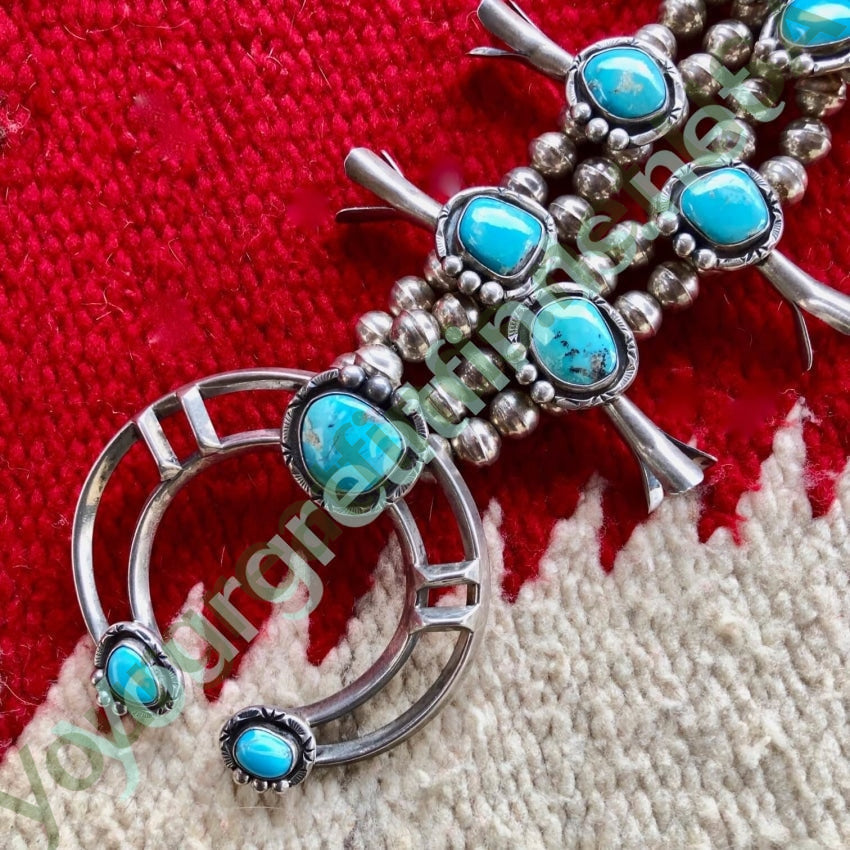 Vintage Navajo Sterling Silver Turquoise Squash Blossom Necklace Yourgreatfinds