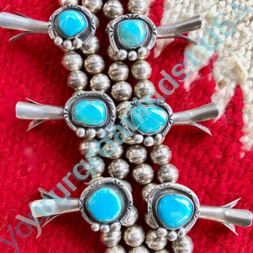 Vintage Navajo Squash Blossom Necklace, Natural Blue Turquoise & Coin  Silver, Native American Old Pawn Jewelry, 29 L - Etsy Israel