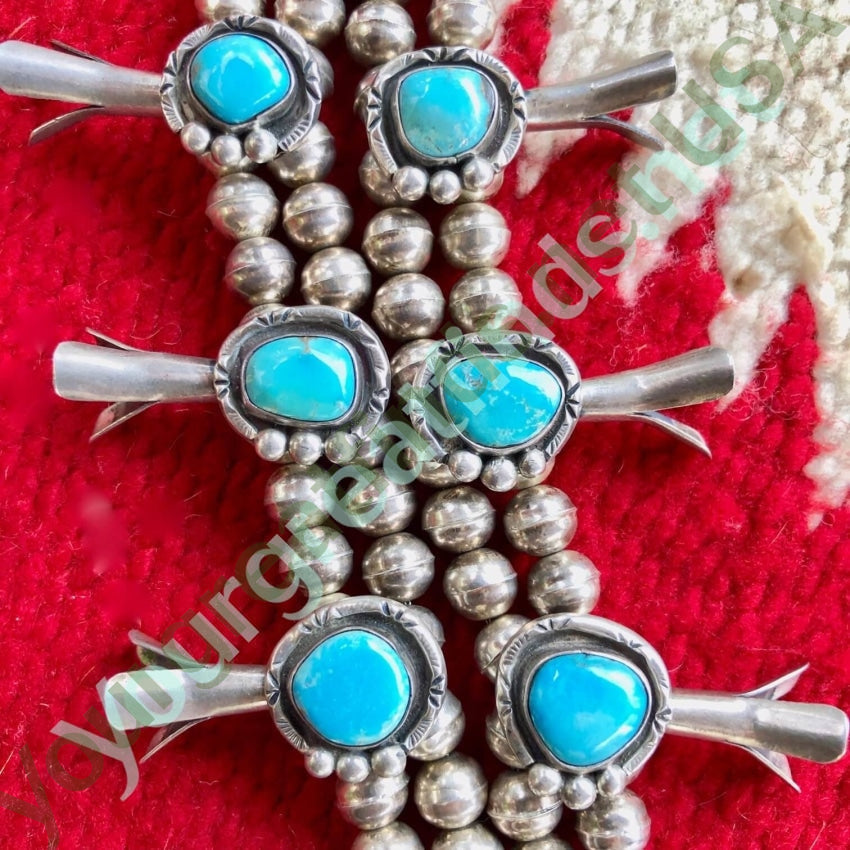 Vintage Navajo Sterling Silver Turquoise Squash Blossom Necklace Yourgreatfinds