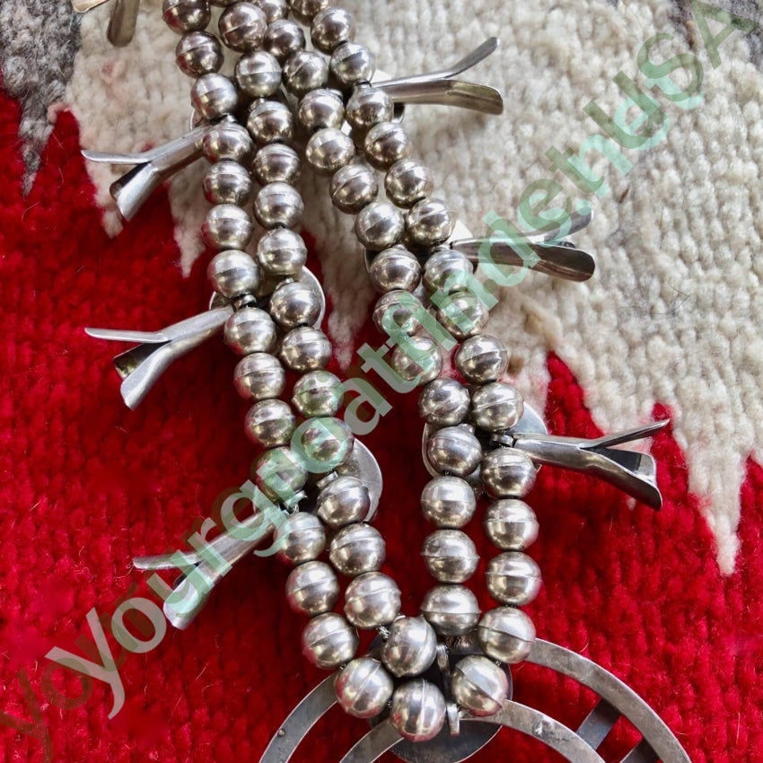 Vintage Navajo Sterling Silver Turquoise Squash Blossom Necklace Yourgreatfinds