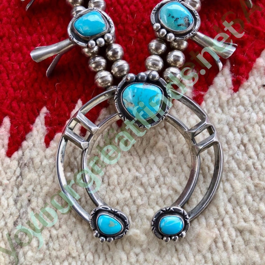 Vintage Navajo Sterling Silver Turquoise Squash Blossom Necklace Yourgreatfinds