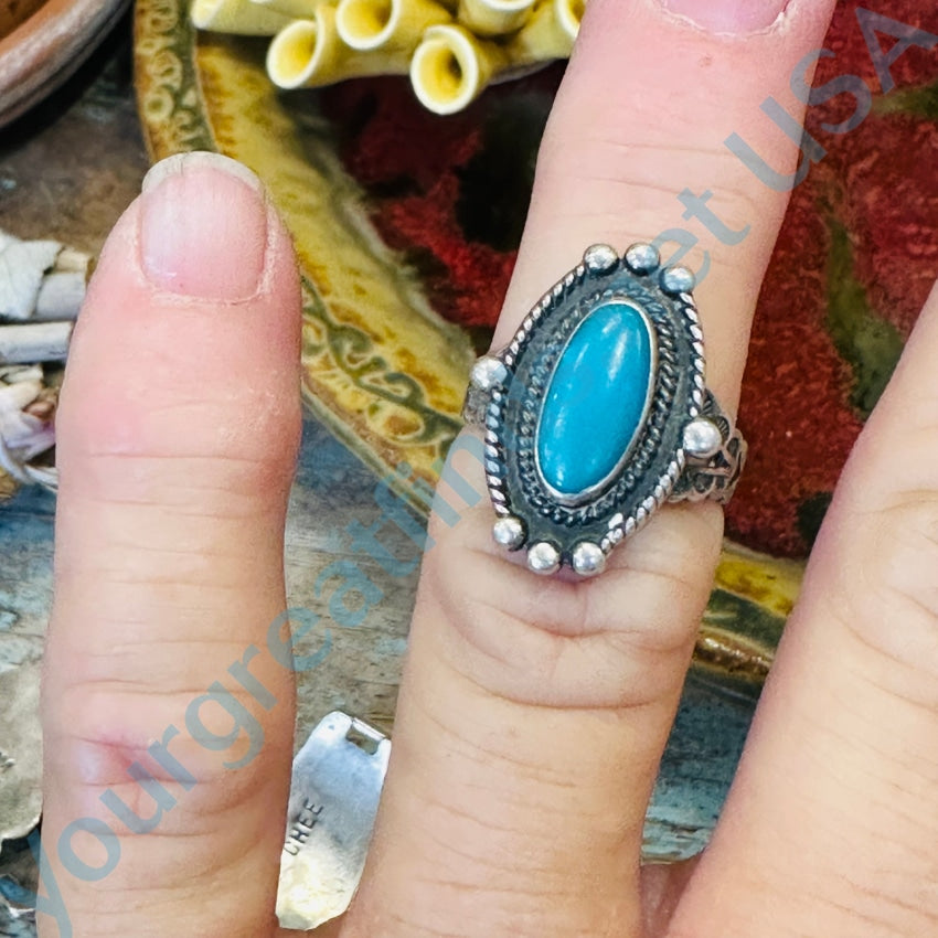 Vintage Navajo Sterling Silver Turquoise Tourist Ring Size 6