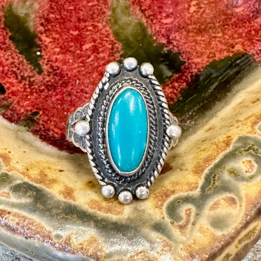 Vintage Navajo Sterling Silver Turquoise Tourist Ring Size 6