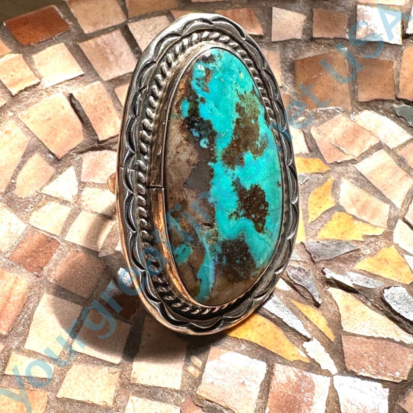 Vintage Navajo Sterling Silver Turquoise W/ Matrix Ring Size 7.5
