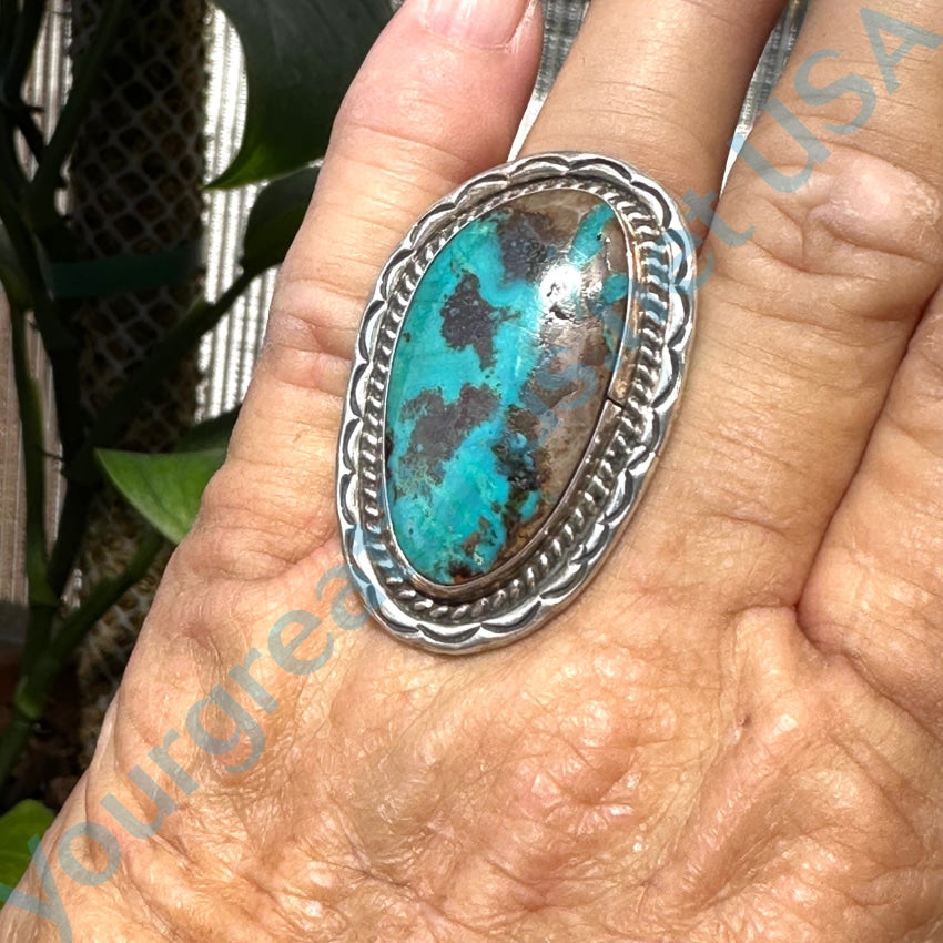 Vintage Navajo Sterling Silver Turquoise W/ Matrix Ring Size 7.5