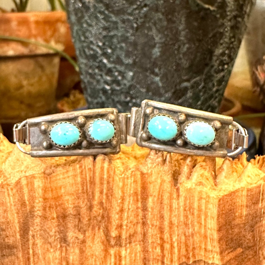 Vintage Navajo Sterling Silver Turquoise Watch Band Plates