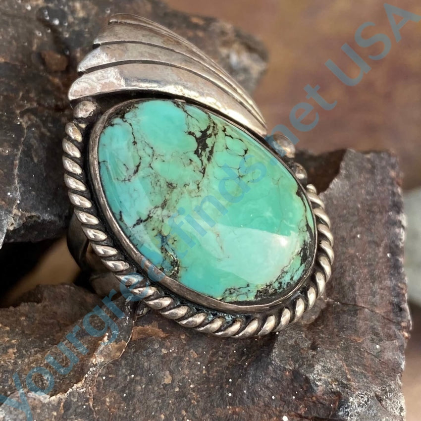 Vintage Navajo Stormy Mountain Turquoise Ring Size 6 3/4